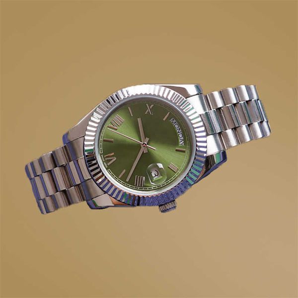 

men's watch 41mm green roman digital classic designer automatic mechanical waterproof sapphire glass 904l stainless steel montre, Slivery;golden