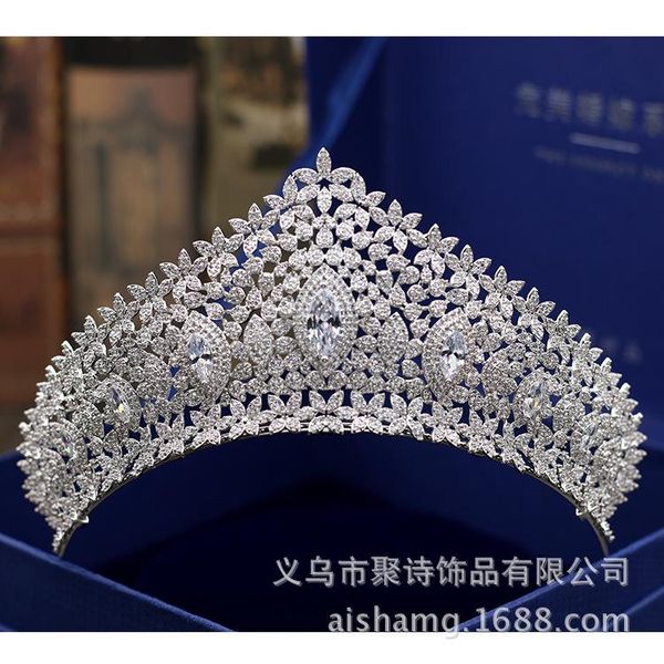 

hair clips & barrettes 2021 luxury zirconia crown large round european bride wedding crystal tiara party award ceremony headdress c043, Golden;silver