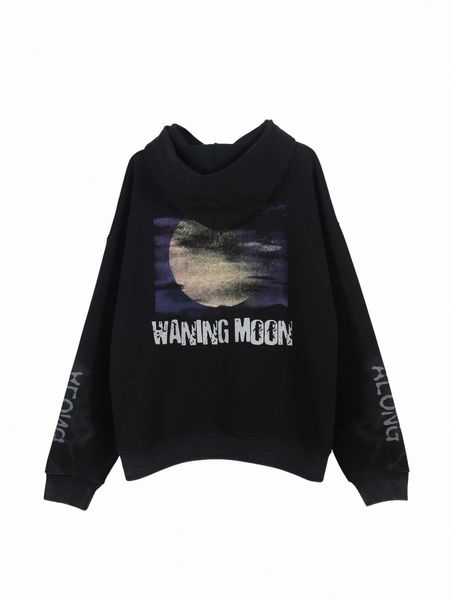 

men moon & letter graphic kangaroo pocket hoodie q7zt#, Black