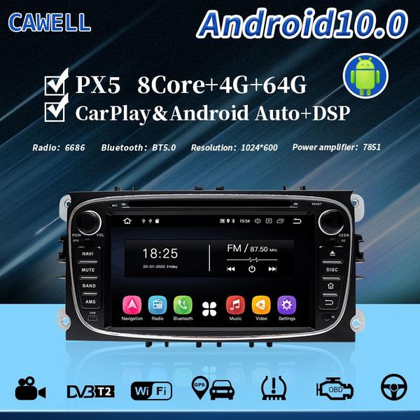 

cawell car dvd android10 headunit autoradio px5 64g 8core dsp carplay obd tpms rds fm am for mondeo tourneo transit s-max gps player