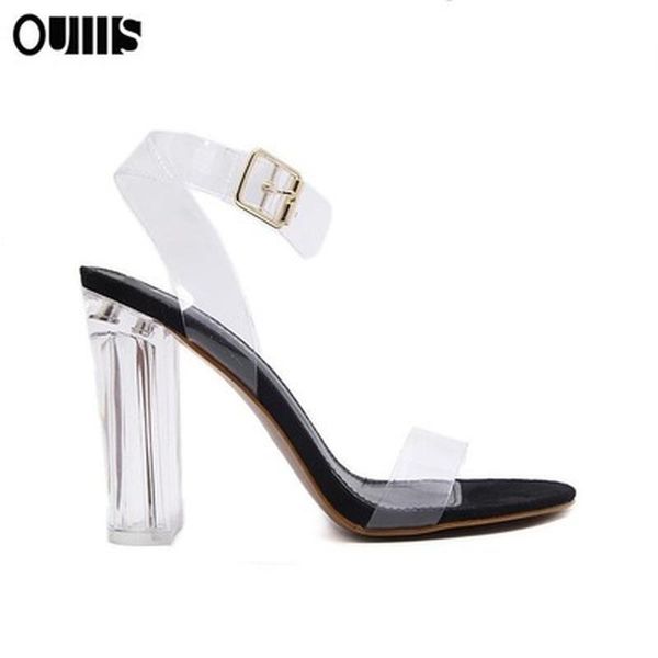 

sandals clear heels women pvc transparent summer shoes woman suede ankle strappy sandalias mujer2021women, Black