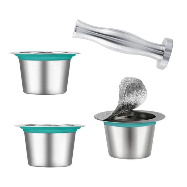 

coffee filters stainless steel maker kit reusable tamper filter cup for machine (3 cups, 1 tamper, 120 caps