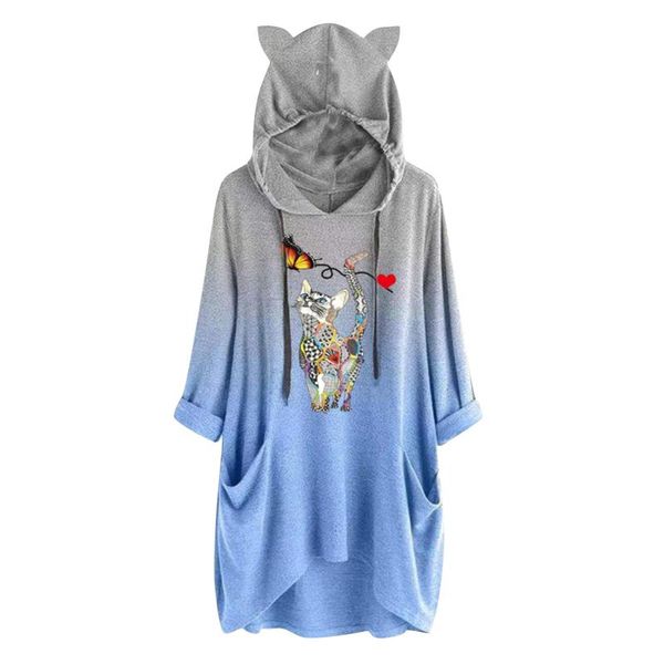 

women's hoodies & sweatshirts 40# christmas cat ear design sweatshirt women mid-length sleeves casual gradient hoodie with pockets draw, Black