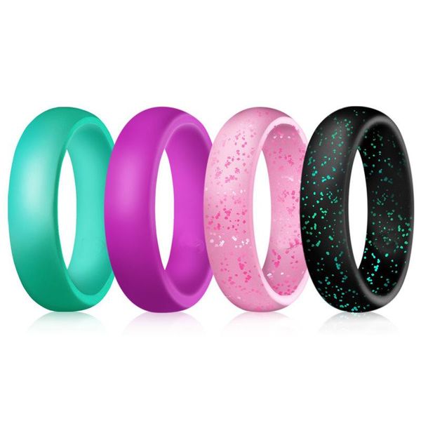 

5.7mm silicone ring glitter powder grade soft flexible sport couple rubber rings for women finger jewelry men wedding bands, Slivery;golden