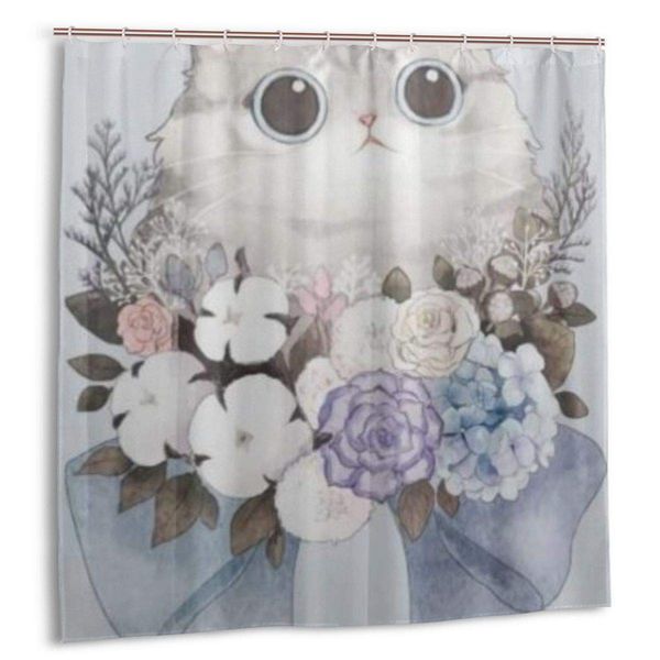 

shower curtain,cute cat garland bowknot floral flowers,custom design waterproof shower curtains bathroom decor include hooks,