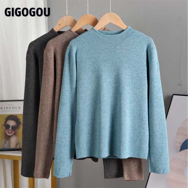 

gigogou half high collar cashmere sweater women winter wool knit jumper long sleeve warm womens christmas pull femme 211011, White;black