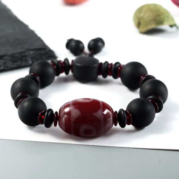 

beaded strands three eyes day bead agate tibetan style bracelet, Black