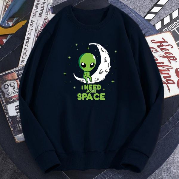 

men's hoodies & sweatshirts i need more space sweatshirt autumn cotton o-neck green alien printed mens funny casual vintage men clothes, Black