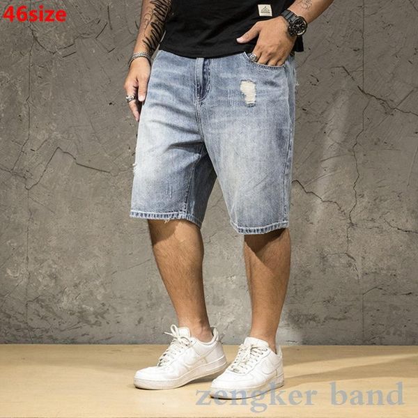 

men's shorts denim light summer large size loose thin tide hole oversized five-point men cotton big, White;black