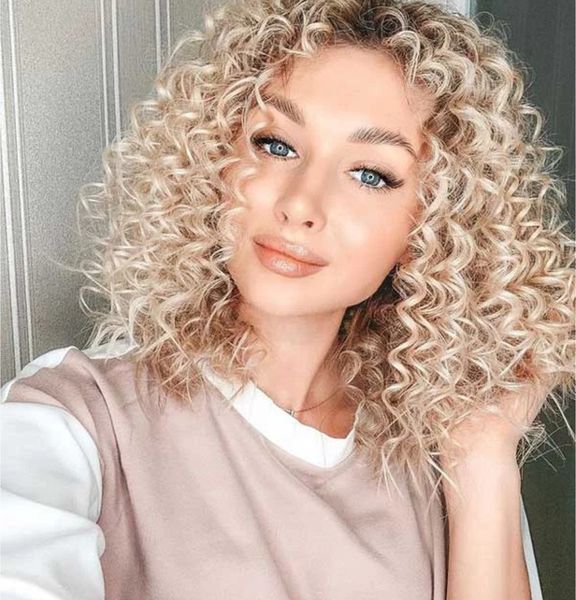 

female head exploding short blonde small curly wig headgear, Black;brown