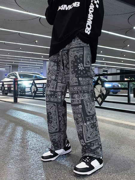

men paisley and scarf print straight leg jeans n4ug#, Blue