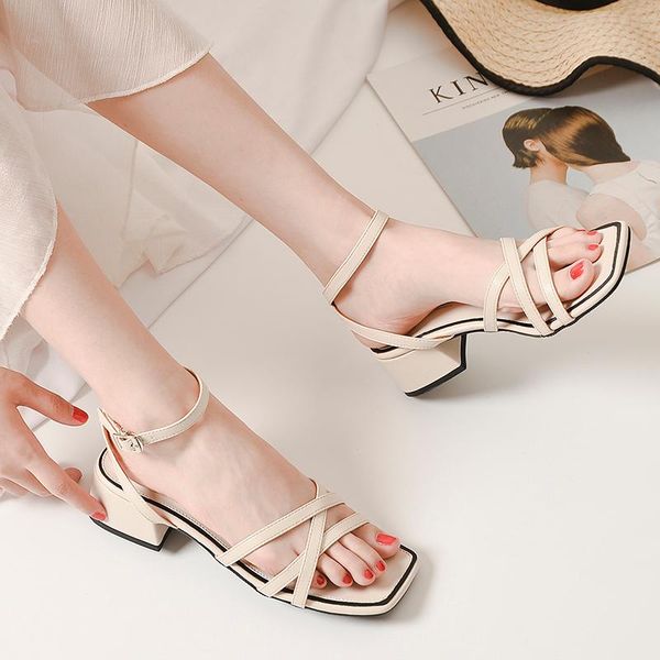 

dress shoes summer 2021 women's high-heeled sandals with thin straps, thick heels, square toe, large size 41-42 elegant, Black