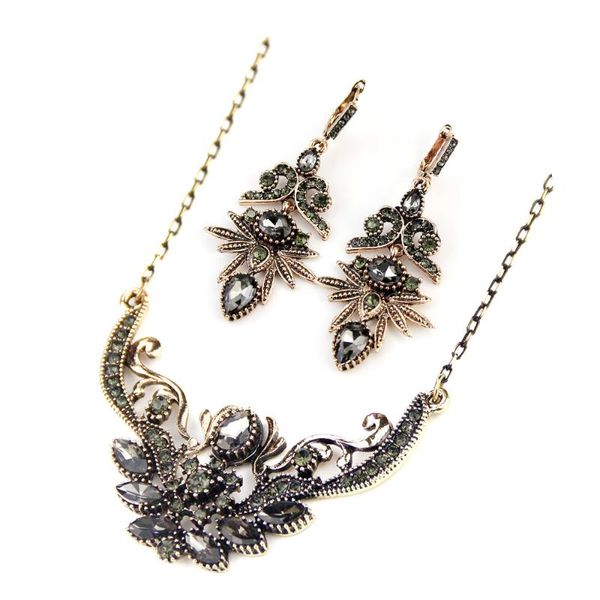 

earrings & necklace sunspicems 2021 vintage bohemia jewellery set antique gold color boho earring for women gray crystal jewelry, Silver