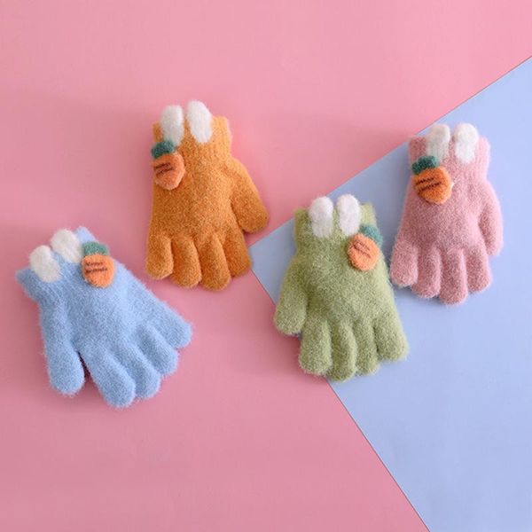 

children's mittens cartoon plush baby gloves autumn winter warm carrot born girl boy mitten soft full finger knitted infant toddler g, White