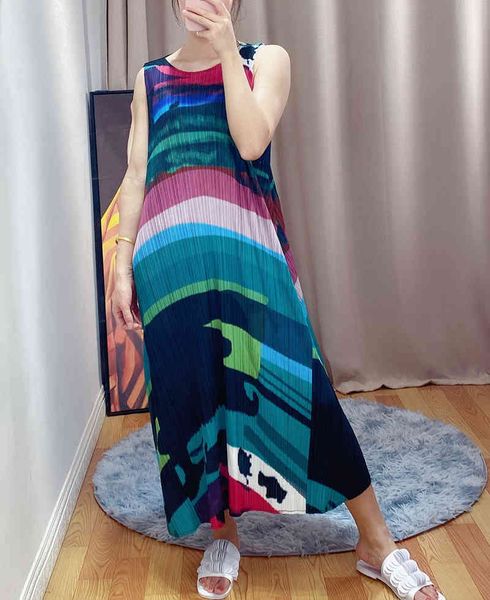 

dress miyake fold o-neck print the sleeveless loose a-line, Black;gray