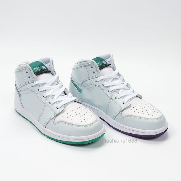 

mens basketball shoes jumpman 1 mid pregame pack mindfulness luka doncic cw5853-100 white green purple men boots shoe trainers