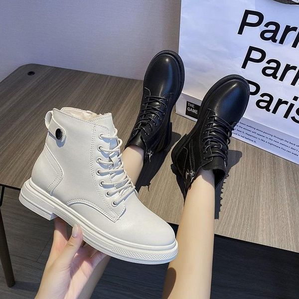 

boots winter women ankle black 2021 fashion autumn warm fur motorcycle non-slip waterproof female platform shoes