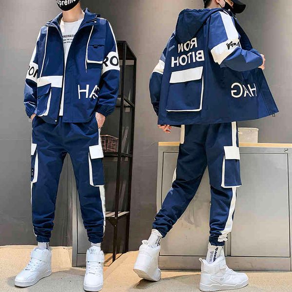 

men's tracksuits hip-hop suit male set track suits sweatsuit man tracksuit mens pant zipper pockets outwear 2pc jacket+pants s 202, Gray