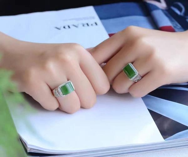 

cluster rings man ring real and natural original jade stone solid 925 silver gemstone, Golden;silver