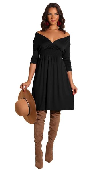 

casual dresses ahvit elegant lady ball gown dress deep v neck off the shoulder long sleeve autumn women knee length wmz2386, Black;gray