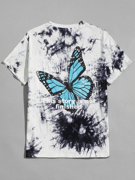 

romwe guys letter butterfly graphic tie dye tee k1uy#, White;black