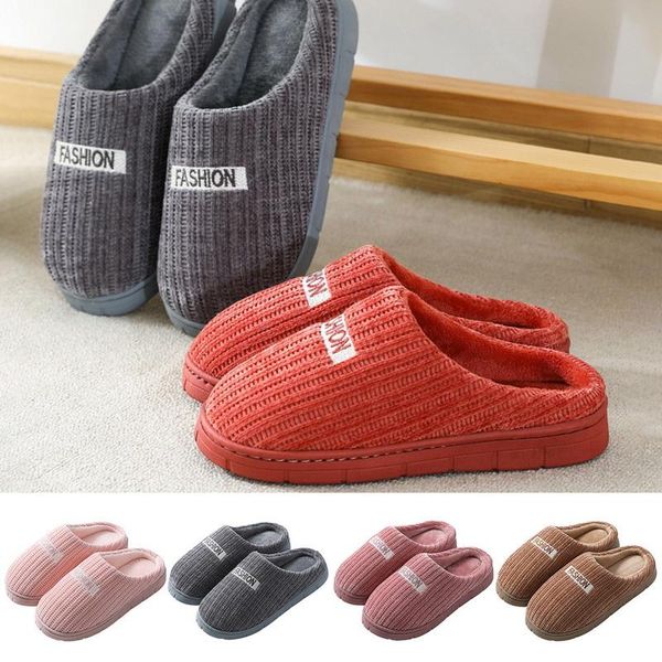 

women indoor fashion slippers warm plush home slipper anti slip autumn winter shoes house floor soft slient slides, Black