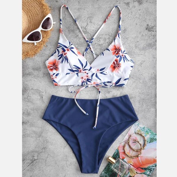 

one-piece suits women swimwear summer ladies outdoor two piece flower print split sets plus size beachwear swimsuit bikini bathing suit biqu