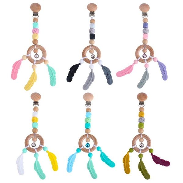 

stroller parts & accessories 1pc baby teether wooden pram chain clip mobile silicone bead pacifier chewable rattle play gym toy