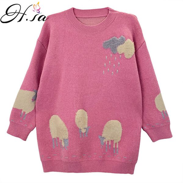 

h.sa winter pullover and sweaters knit jumpers pink sheep pull femme christmas pullovers sweet sweater 210417, White;black
