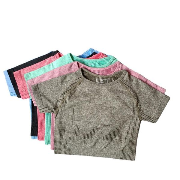 

yoga outfit women's seamless shirt fitness short sleeve sports slim fit sportswear cycling running t-shirt