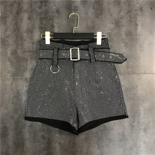 

women's shorts 2021 spring female summer crystal diamond high-rise belt secy b622, White;black