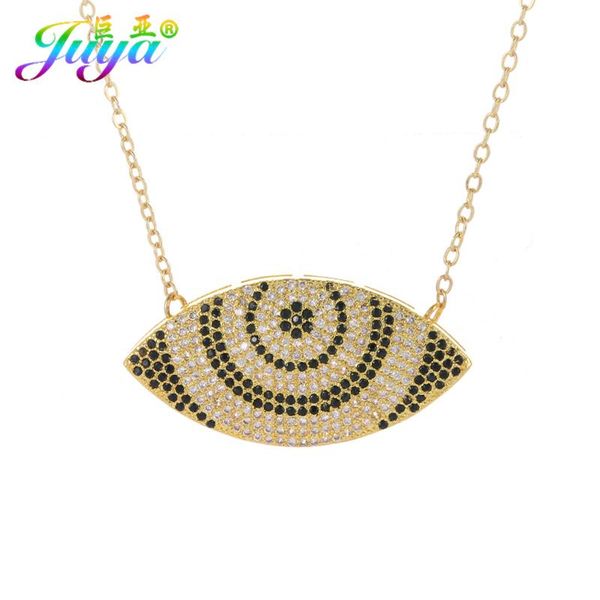 

juya handmade colorful pendant necklace supplies gold/rose gold micro pave zircon greek evil eye for women men necklaces, Silver