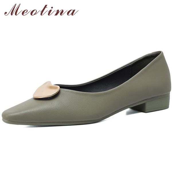 

genuine leather women shoes square toe low heels chunky heel dress pumps metal decoration ladies footwear beige size 41 210517, Black