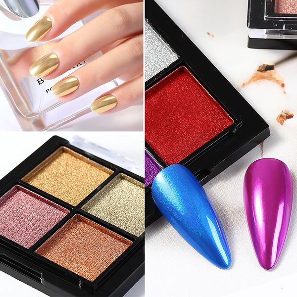 

nail glitter mixed 4 colors mirror non- powder dust for metal effect chrome art solid pigment decoration, Silver;gold