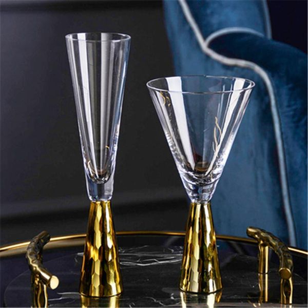 

wine glasses glass gold-plated base cocktail party champagne cup golden rim goblet tools home drinkware set tableware 1pcs