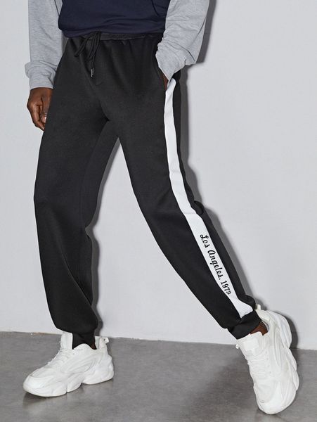 

men letter graphic side striped sweatpants p1dz#, Black