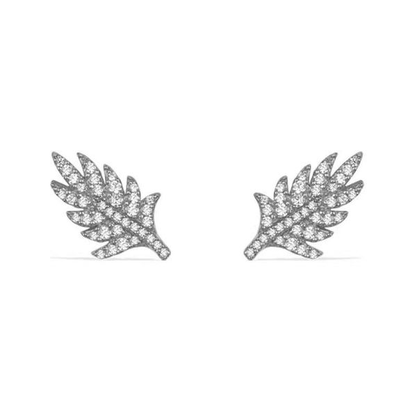 

stud soelle 925 sterling silver black gray feather earrings full zircon cz stones women jewelry november collection, Golden;silver