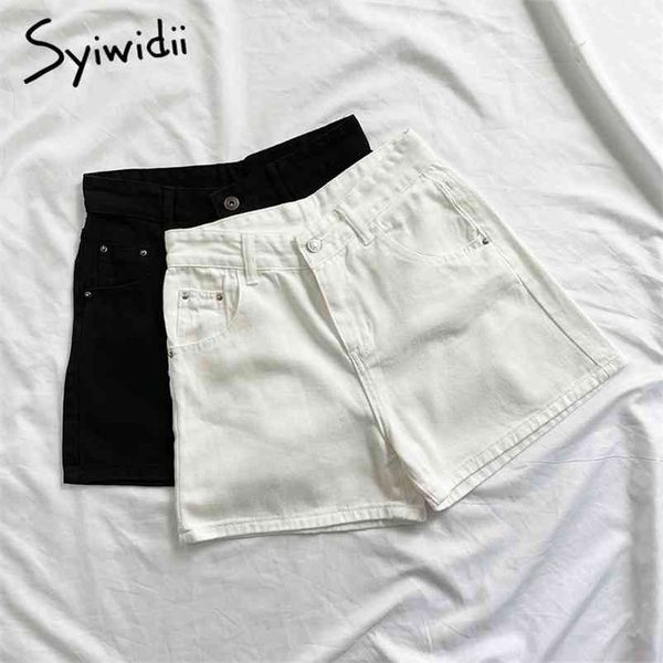 

syiwidii womens high waisted denim shorts jean summer black clothing white fashion solid 100% cotton zipper fly new casual 210331, White;black