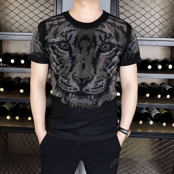 

men's t-shirts fashion diamond tiger head t-shirt mens summer t men short sleeve streetwear casual o-neck tee homme w, White;black