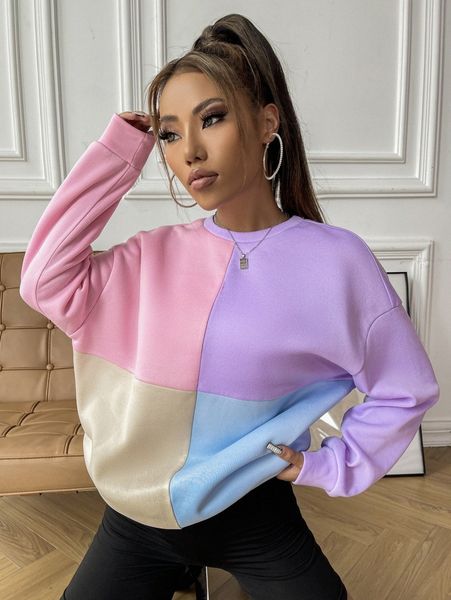 

cut and sew drop shoulder pullover 42lm#, White;black