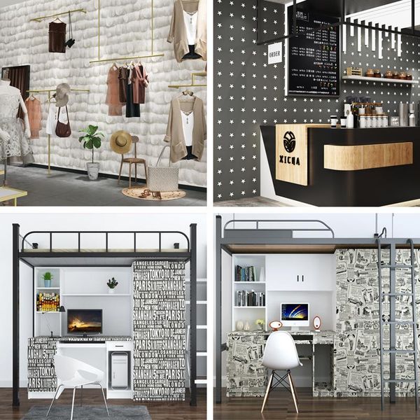 

grey white wallpaper self adhesive waterproof and moisture-proof washable dormitory bedroom home decoration sticker wallpapers