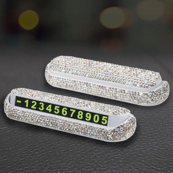 

interior decorations car temporary parking card magnetic adsorption hideable diamond crystal phone number plate universal sticker