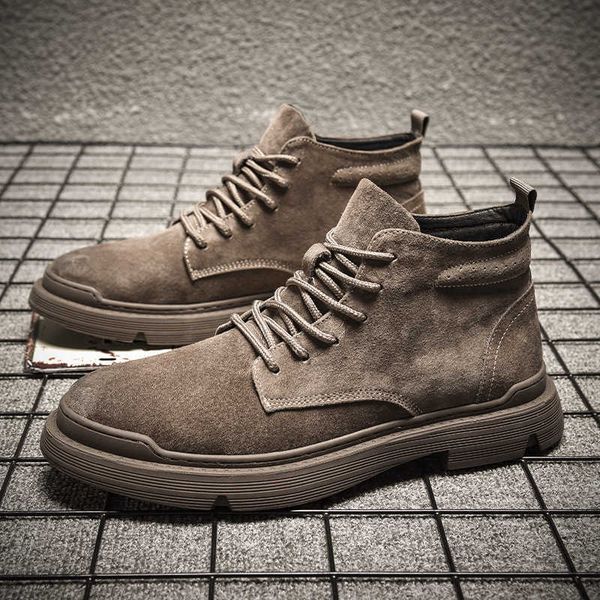 

board shoes men's high boots leather martin versatile psh warm cotton military camel zhongbang, Black