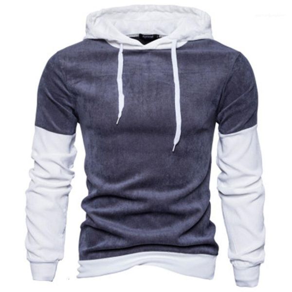 

men's & sleeve drawstring pullover male spring autumn casual loose hooded sweatshirts mens splicing corduroy hoodies fashion trend lon, Black