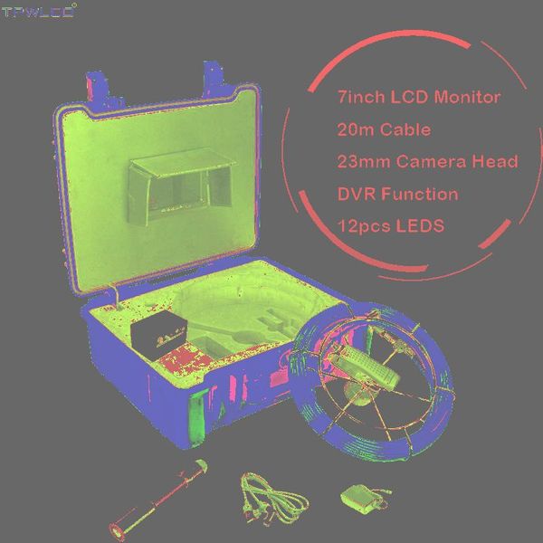 

cameras 20m cable reel 23mm len 7" 1000tvl drain video inspection system with 8gb sd card sun-visor