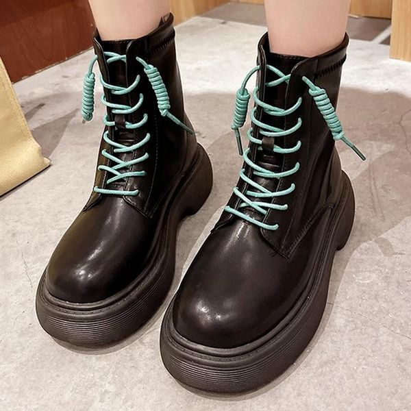 

boots women's shoes 2021 ankle pu leather casual thick-soled motorcycle, Black