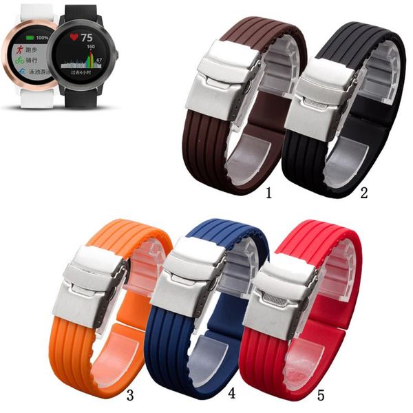 

watch bands 20mm 22mm soft silicone band rubber strap for garmin vivoactive 3 music venu sq replacement, Black;brown