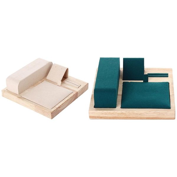 

jewelry pouches, bags 2 pcs bamboo wood display tray set earrings necklace stand, beige & green, Pink;blue