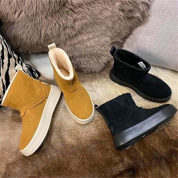 

boots sheepskin and wool all-in-one snow women's winter comfortable warm casual shoes increased thick-soled short, Black