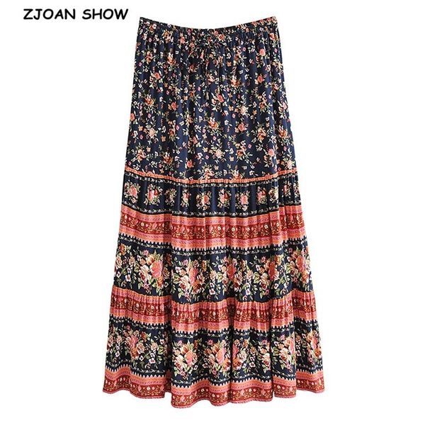 

casual dresses bohemian adjust stream elastic waist floral print long skirt hippie women swing skirts holiday beach nv2d, Black;gray